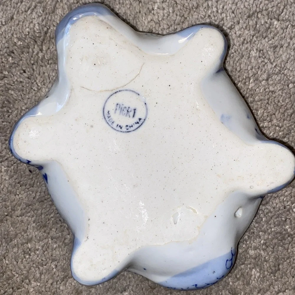 Pier 1 Ceramic Blue‎ Floral Turtle Trinket Dish